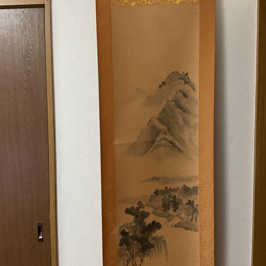 絹本水墨山水図 【南画】 八十八翁の在名 落款印譜在 作者不詳