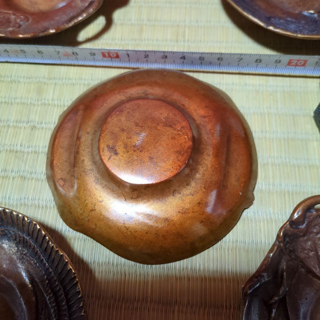 銅器茶托絵変わり 5枚セット、三右エ門在銘