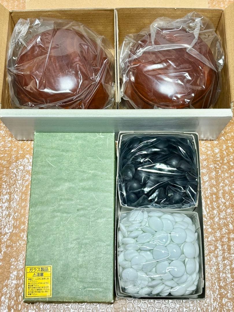 【価格交渉可】囲碁③ 卓上碁盤＋桜碁笥＋ガラス碁石3点セット