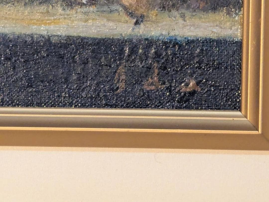 【真作】絵画　井田　油彩4号　晩秋の山湖　黄金の並木　秋の気配　Y135