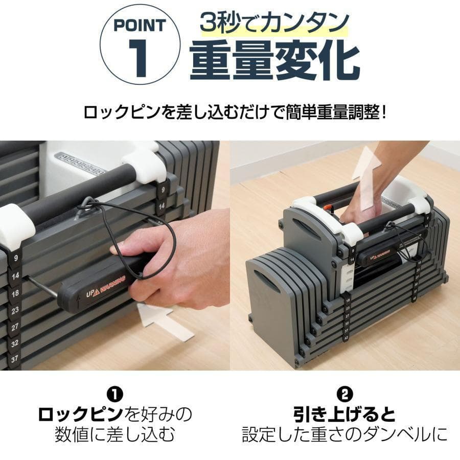 パワーブロック ダンベル 可変式 42kg 2個セット 多機能 24段階調節