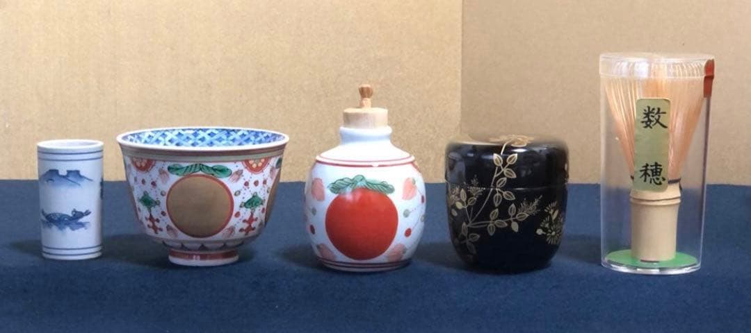 《R》茶道具 蒟醤 茶箱 お茶道具5点付 木製漆器　250827G3