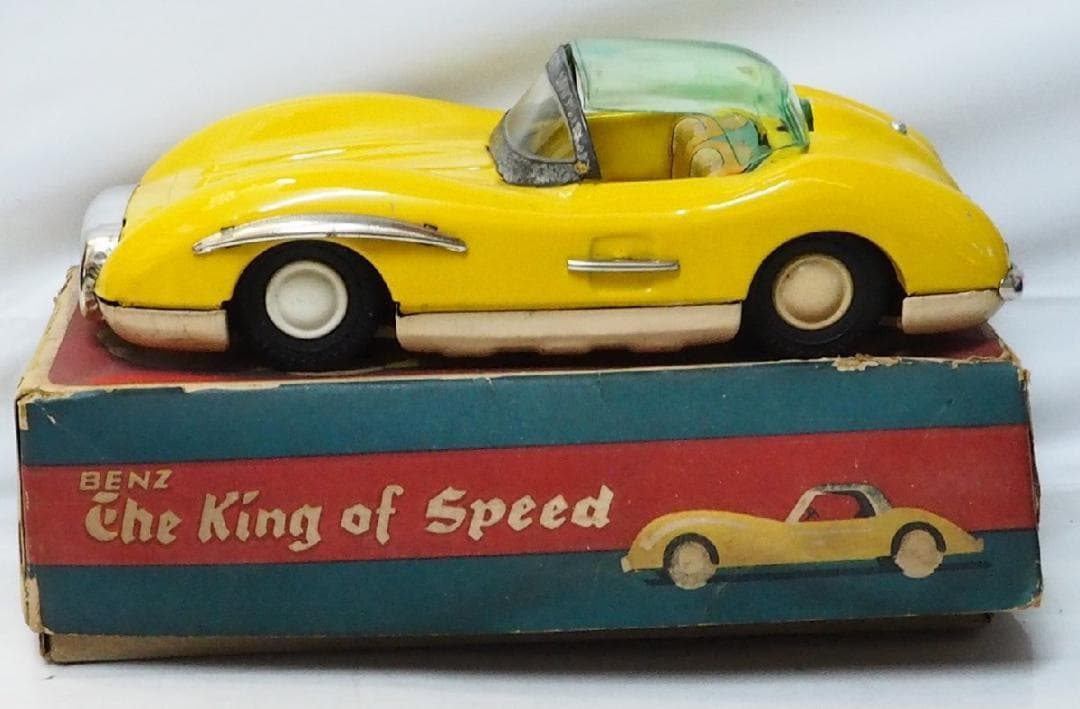 旭玩具【メルセデス ベンツ300SLR黄】ブリキtin toy car自動車箱付