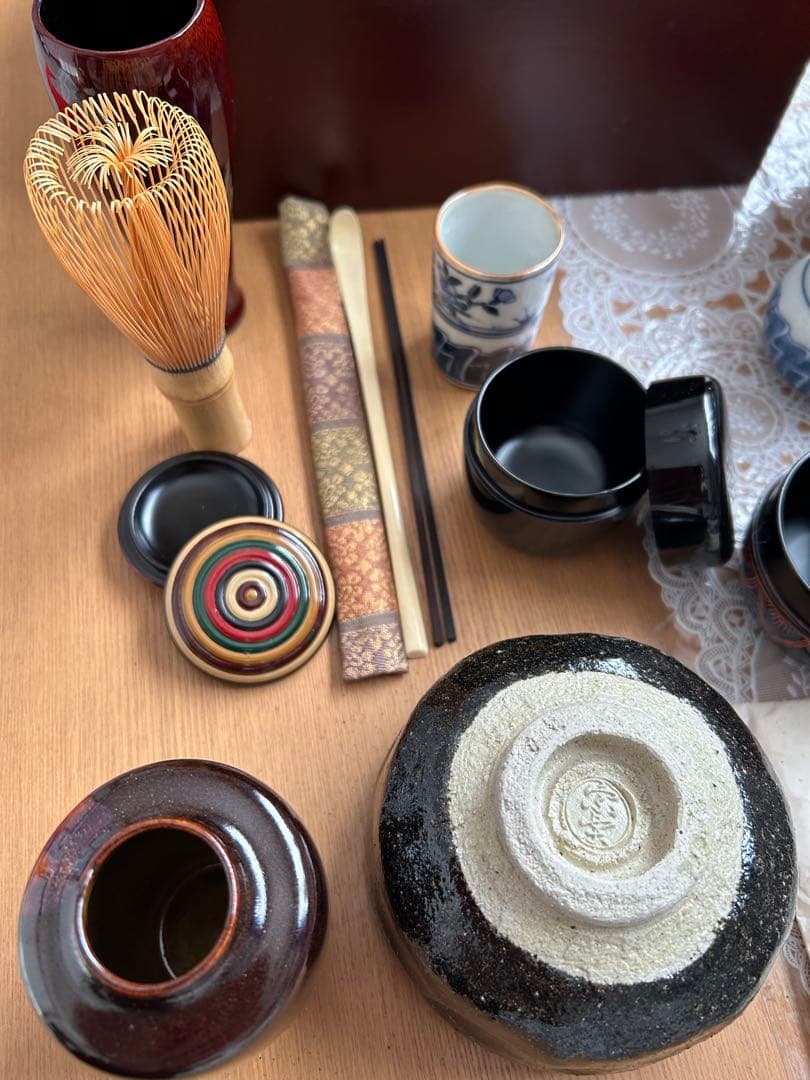 茶道具セット 一式 焦茶箱付き 木箱のサイズ 約高さ14㌢幅21㌢奥行き15㌢