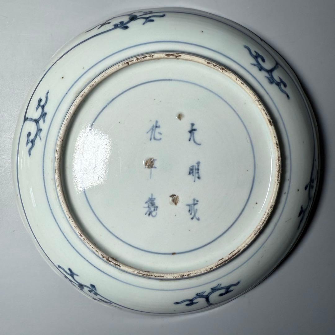 古伊万里　染付竹林蛸唐草文七寸皿　六枚　大明成化年製　名品　江戸中期　古美術