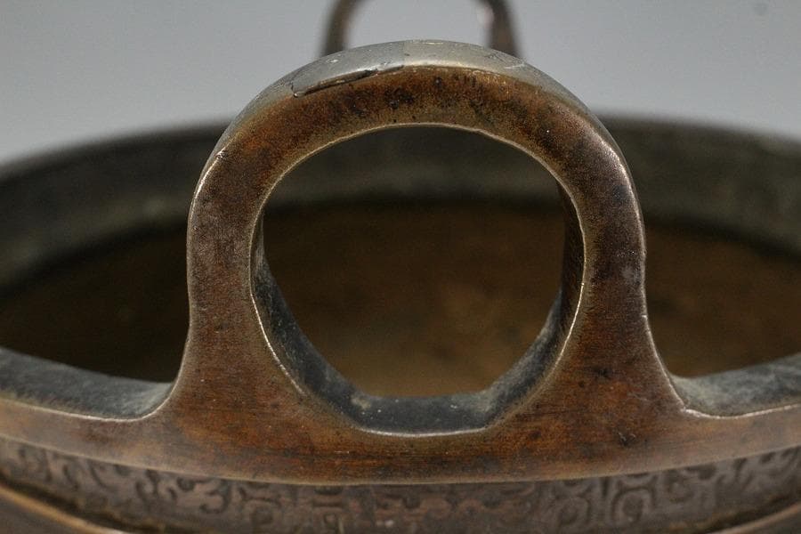 古銅 饕餮紋 双耳 円形 瓶掛(K-LC698)