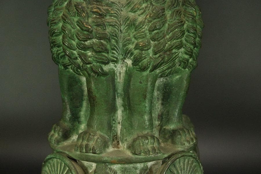 青銅 四獅子 ライオン 像 高31.3cm(A367)