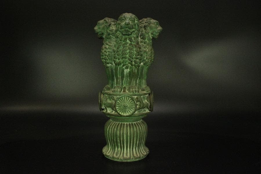 青銅 四獅子 ライオン 像 高31.3cm(A367)