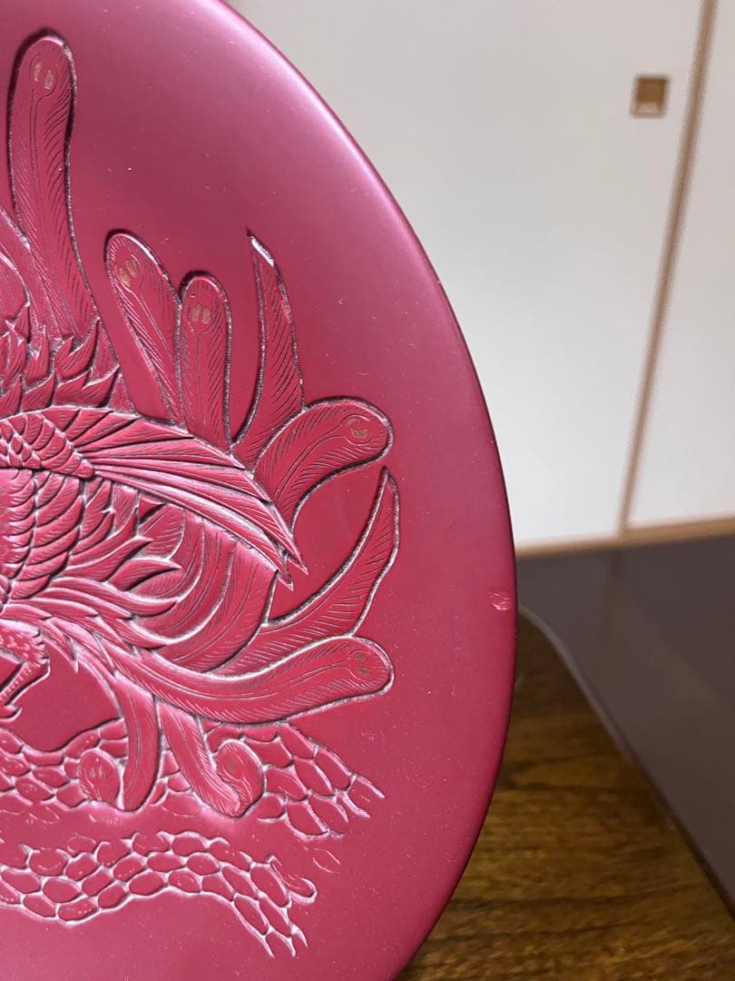 村上木彫堆朱 丸盆 鳳凰 伝統工芸品 【箱付】【立付】