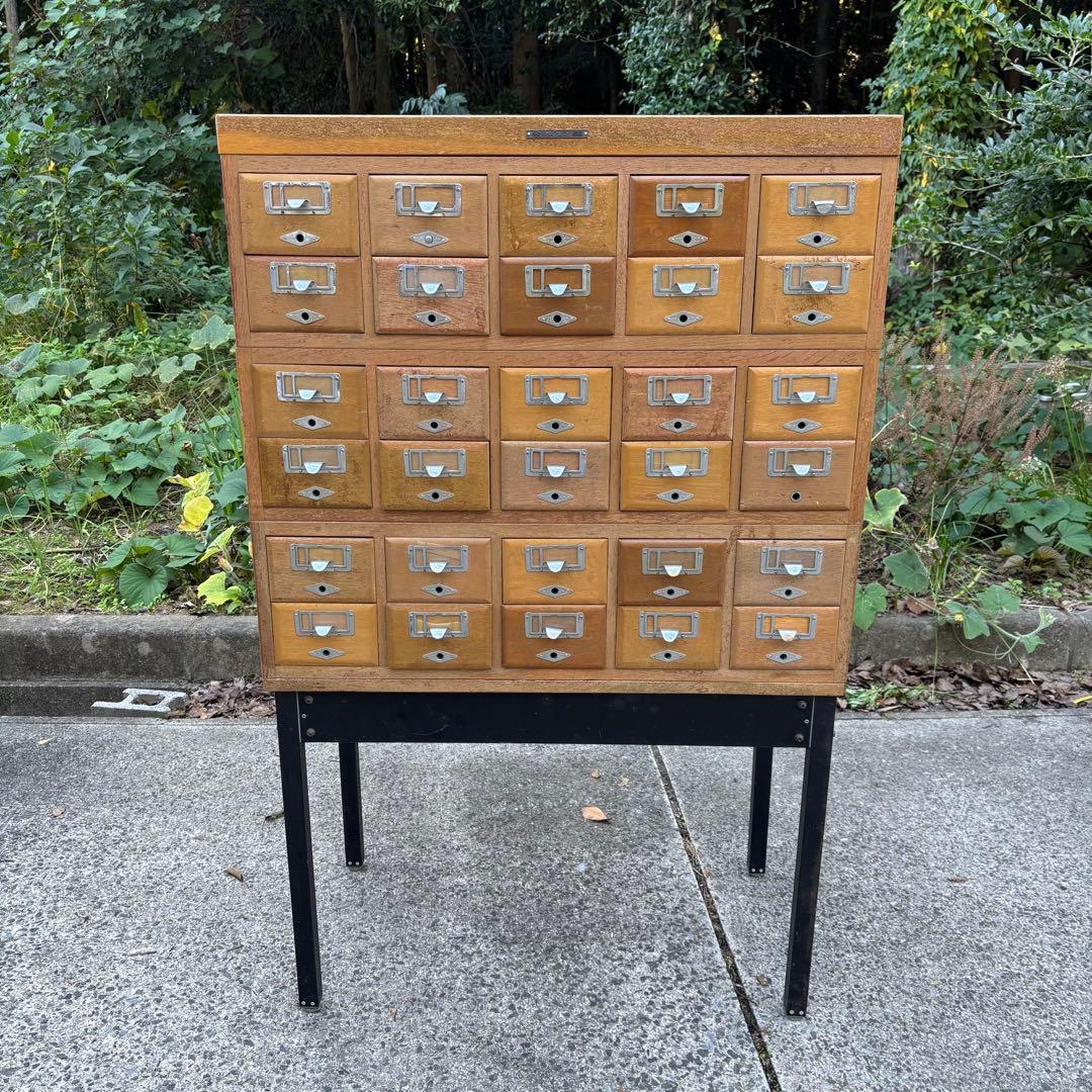 昭和レトロ　伊藤伊　積重型カード容器　30引出し　図書館　収納棚　カードケース