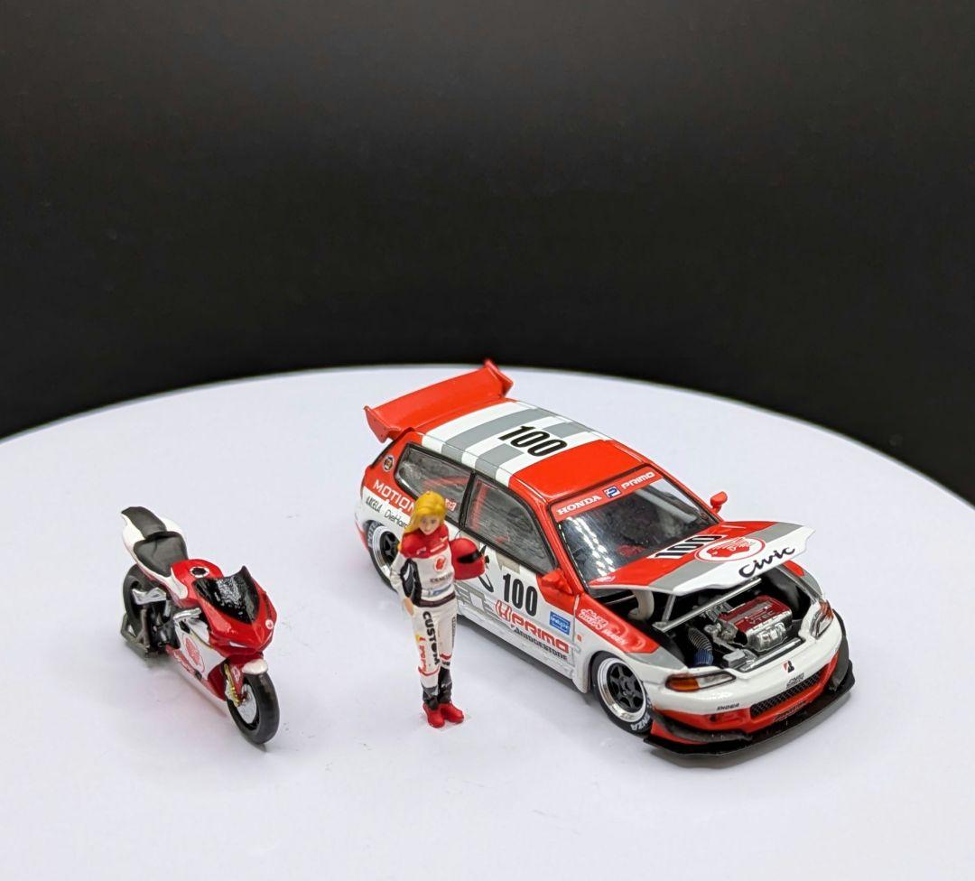 1/64 IDEMITSU Civic EG6＆バイク＆ 女性ライダー