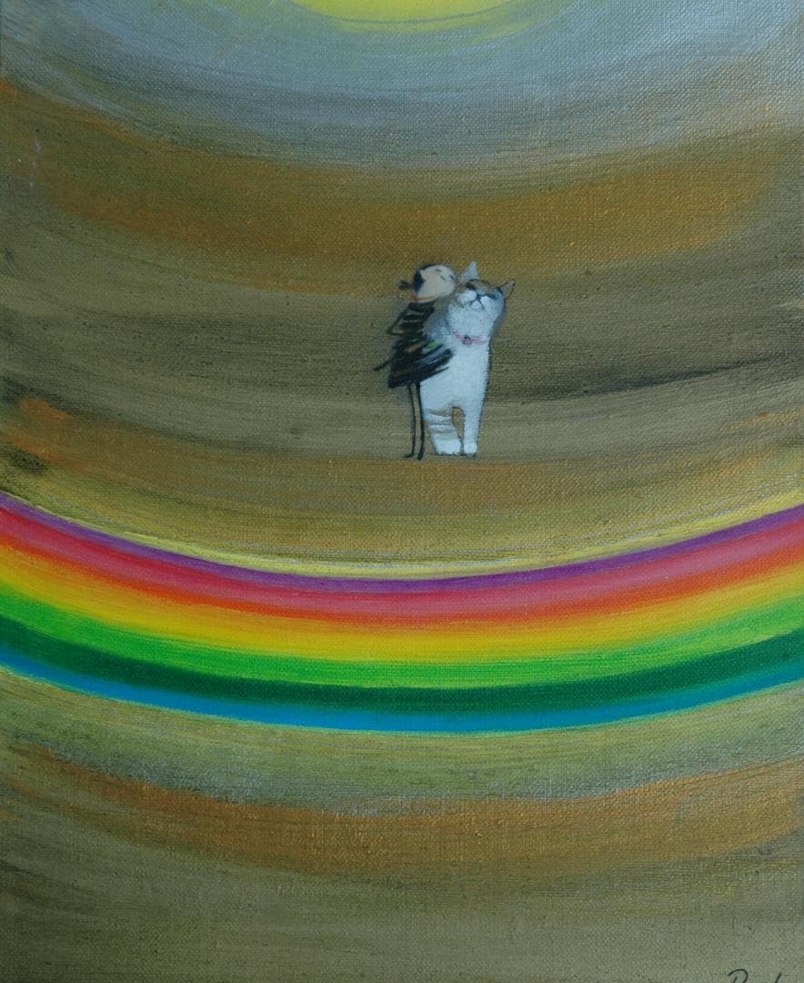 油絵 菅家令子 絵 絵画インテリア額付(銀) F3-030919 子猫子犬女の子