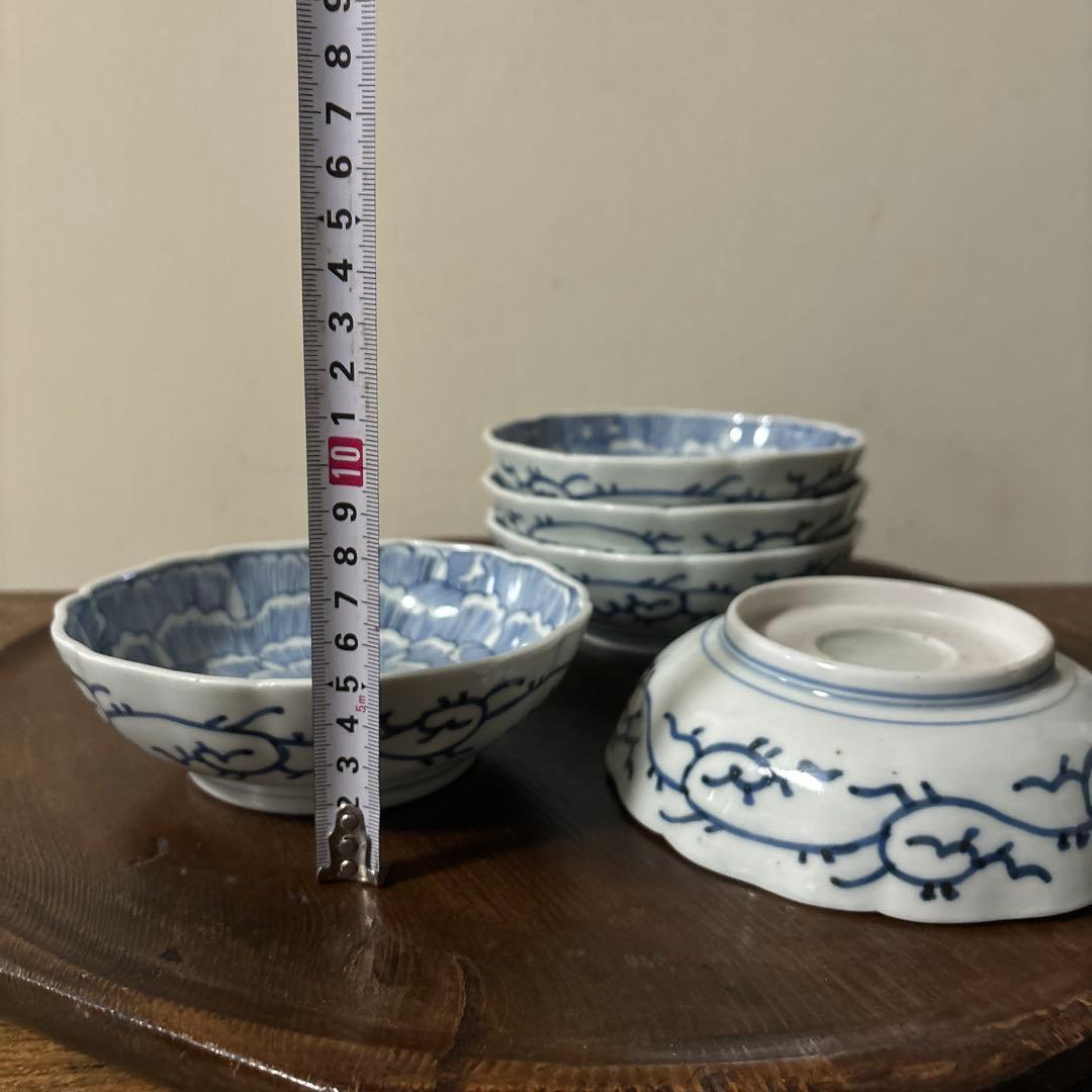 古伊万里　染付なます皿　5枚　膾皿　唐草　アンティーク　古道具　白洲正子　李朝