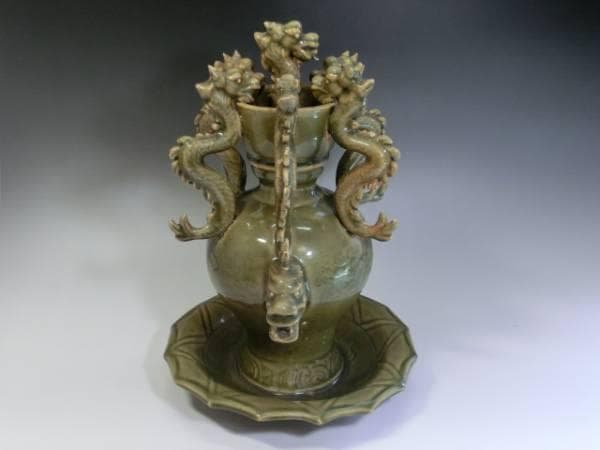 花瓶●龍尽くし 古い中国古美術 龍耳付き みごとな飾り 唐物 骨董品 希少■