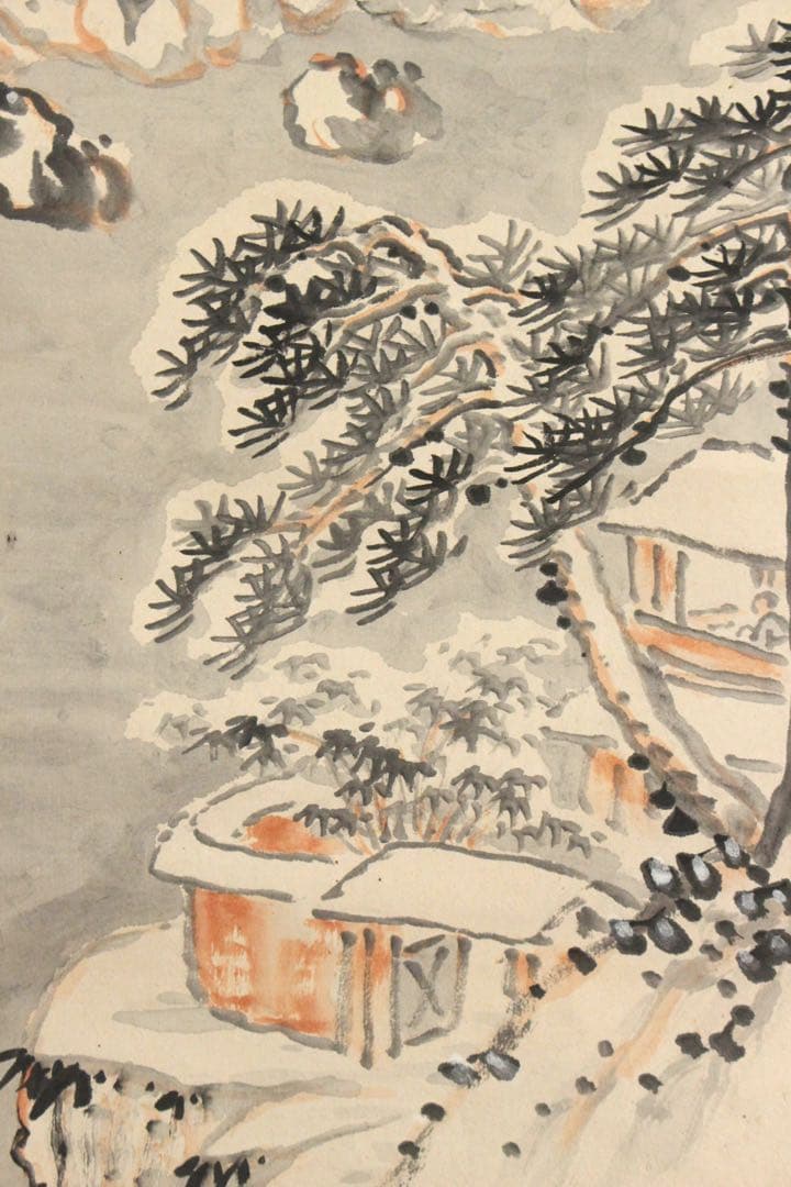 No5372 掛軸　作者不詳　在銘　雪中山水　萬山積雪　紙本　中国画　送料無料