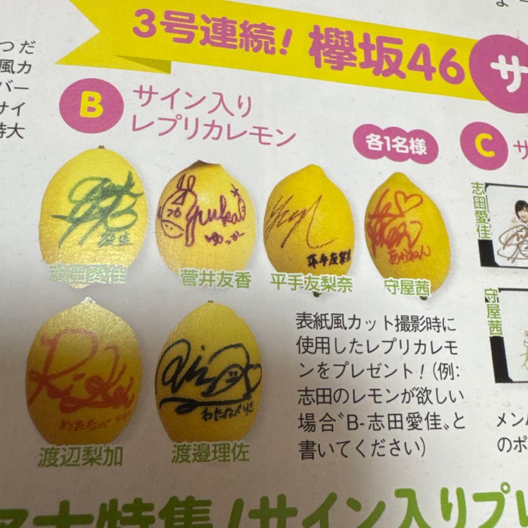 平手友梨奈 欅坂46 ザ・テレビジョン サイン入りレプリカレモン ※当選通知書付