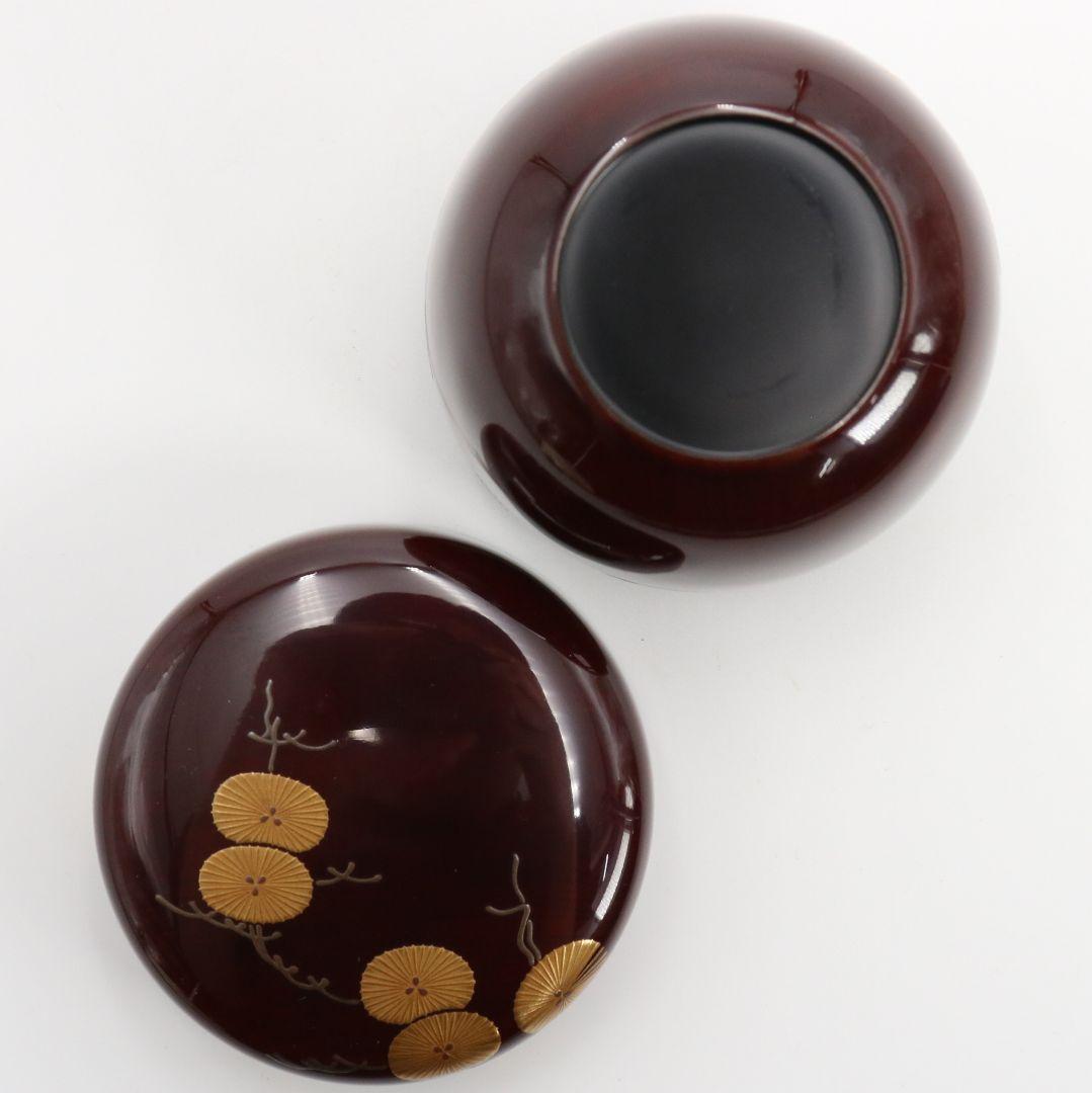 漆匠 高桑泉斎作 唐松蒔絵 溜塗 大棗 二重箱 茶道具 共布　AZ659　NT9