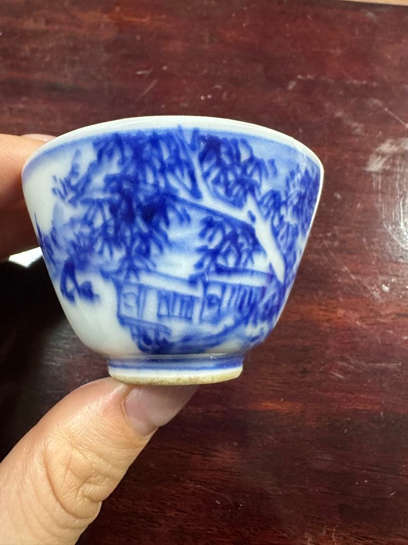 幹山傳七製　山水文　青華煎茶碗　2個セット