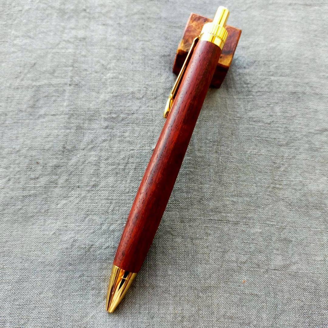 紅木　ハンドメイド　木軸ボールペン　G2　天然木　ゴールド