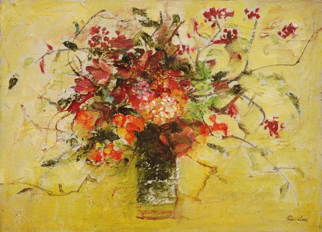 油絵 菅家令子 絵 絵画 インテリア 額付(銀) F4-070702 花