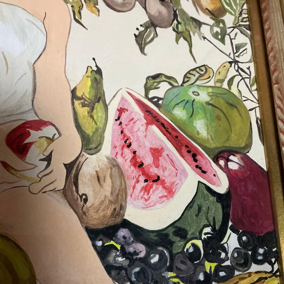 藤田嗣治 肉筆 油彩画 果物と少女 （市場では模写）藤田嗣治と東郷青児サインあり