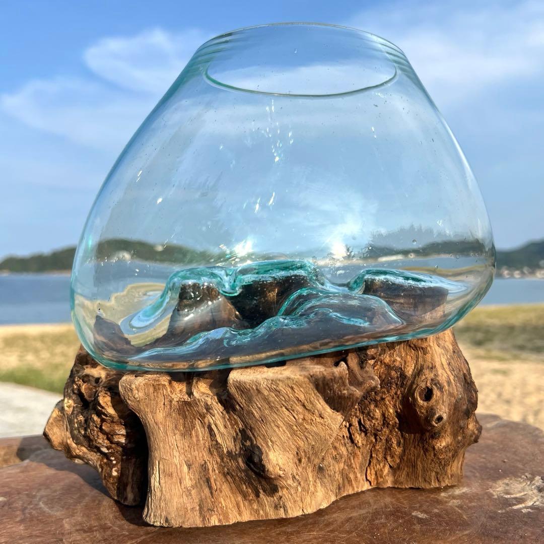 流木ガラスオブジェ特大F 花瓶 金魚鉢 テラリウム フラワーポット 水槽 アート
