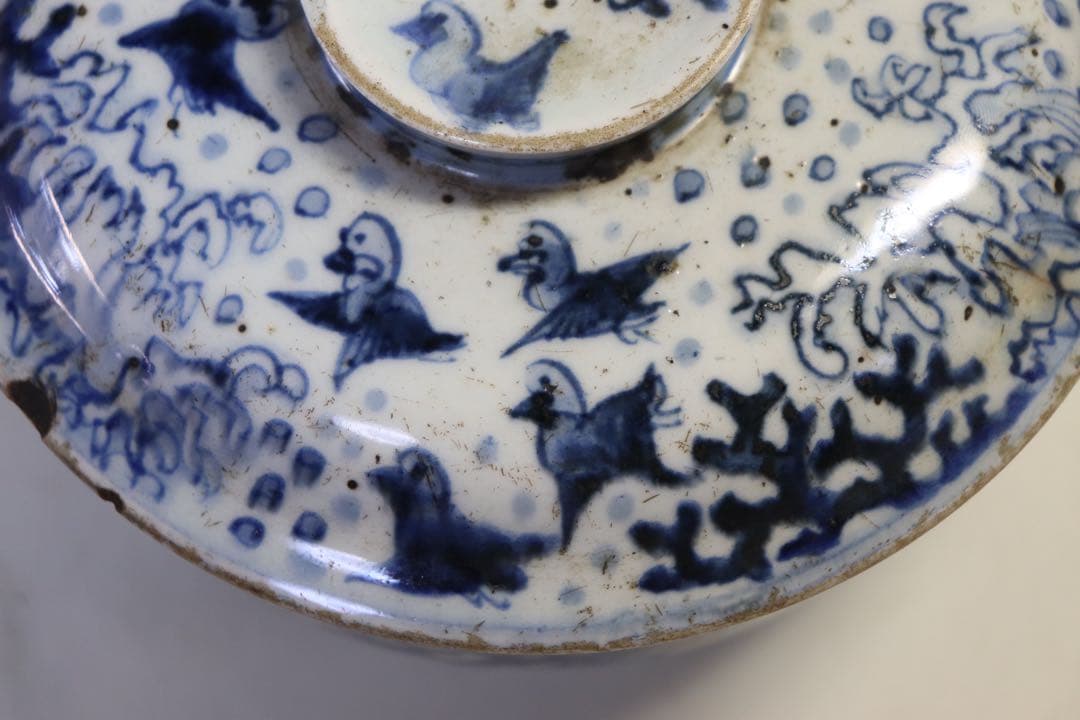 時代　染付　蓋物　菓子器　送料込み1108