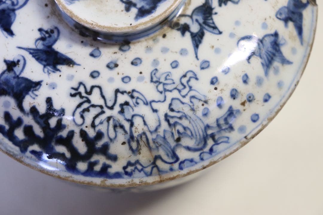 時代　染付　蓋物　菓子器　送料込み1108