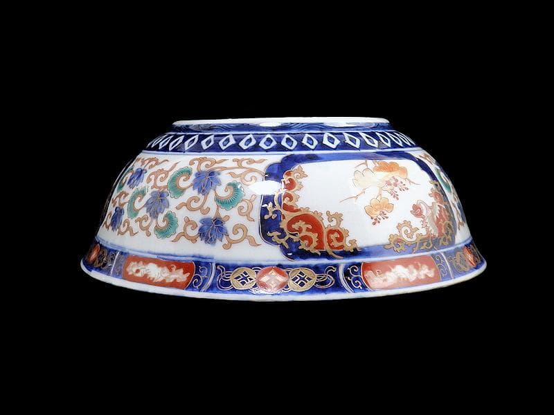 古伊万里　金襴手　流水にオシドリ　菊に尾長鳥の図　大鉢　D078AS-fbqm