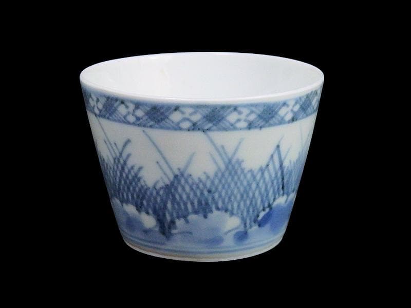 古伊万里　染付　雪輪に葦の図　蕎麦猪口　E760AS-CYl