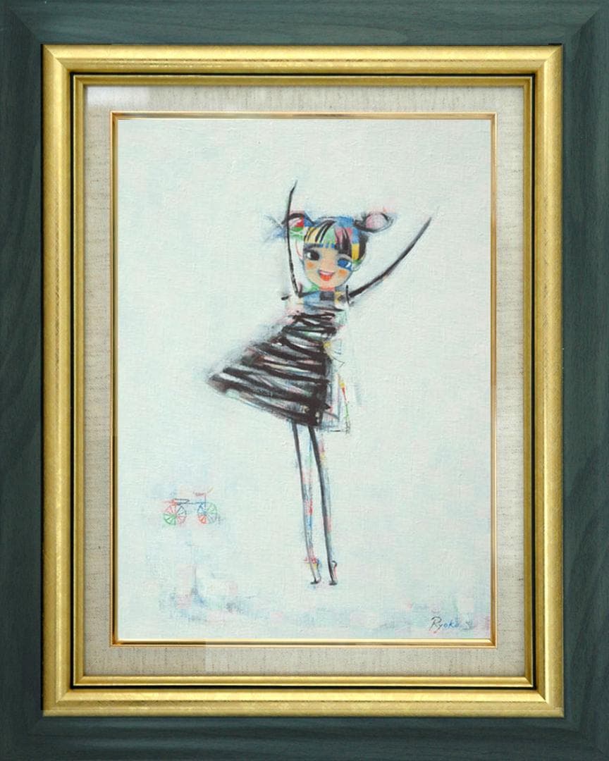 油絵 菅家令子 絵 絵画 インテリア 額付(銀）F4-080815 可愛い女の子
