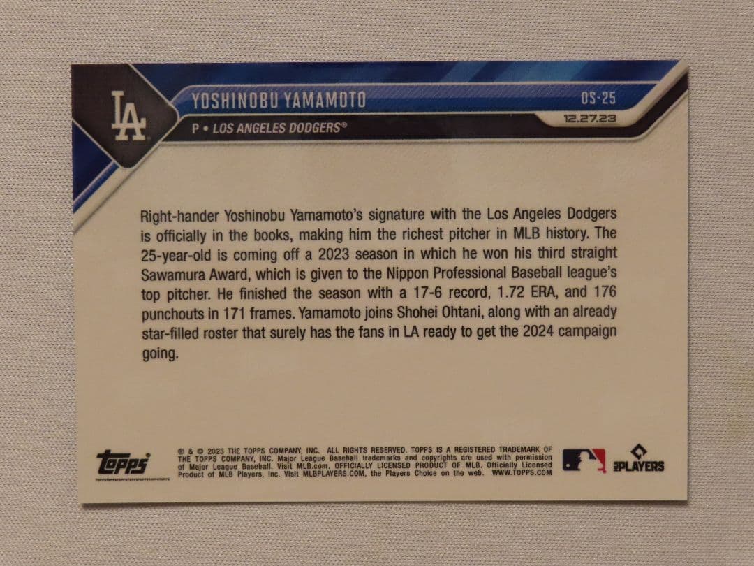 topps now 山本由伸 ドジャース入団会見 OS-27 トップスナウ 35