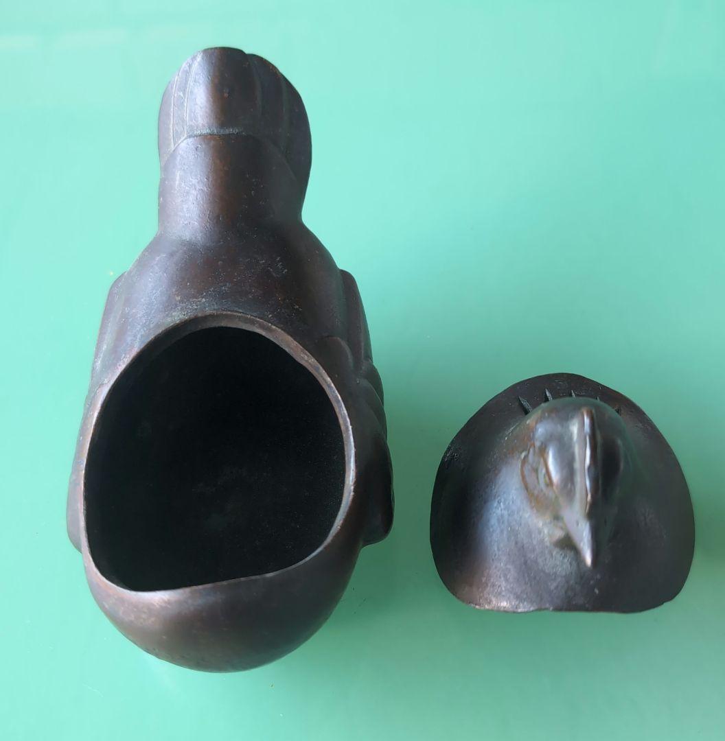 鳥型銅製香合　刻印有り