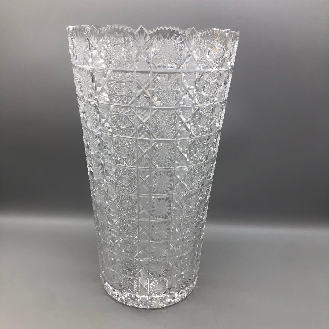 新品未使用箱入りボヘミアクリスタルカットフラワーベース花瓶31cm高級工芸品