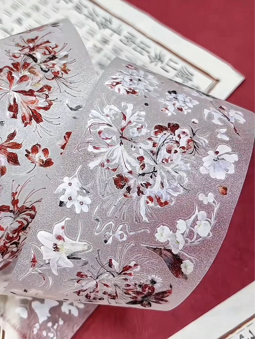 【9473】海外　5m巻　ラメ加工カッティングマスキングテープ　彼岸花　お花系
