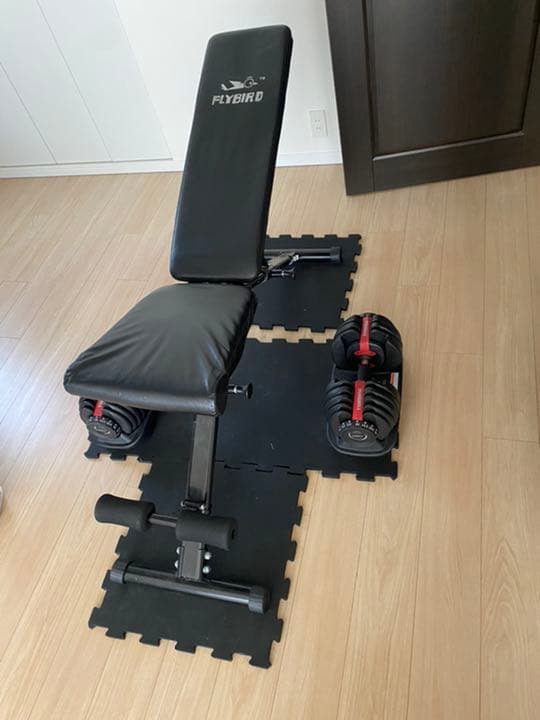 【美品】24キロ可変式ダンベル、ベンチ台、床保護マットの3点セット