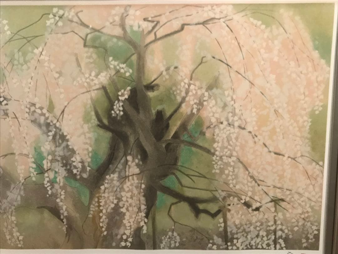 荒井孝　「滝桜」　リトグラフ　直筆サイン・落款・エディション・作品証明シール有り