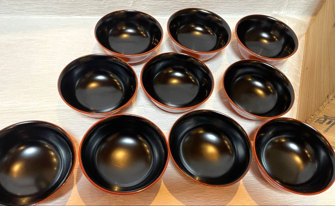 時代　漆器 吸物椀 10個セット 赤色 金蒔絵173