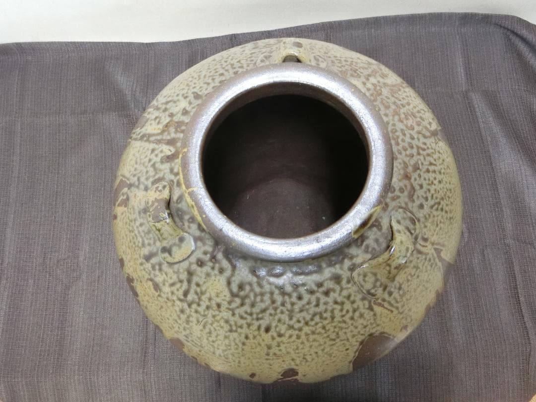 処分価31（土）22時まで【壺　3耳壺 流れ釉　緑釉垂れ釉　景色抜群　丹波】鑑賞