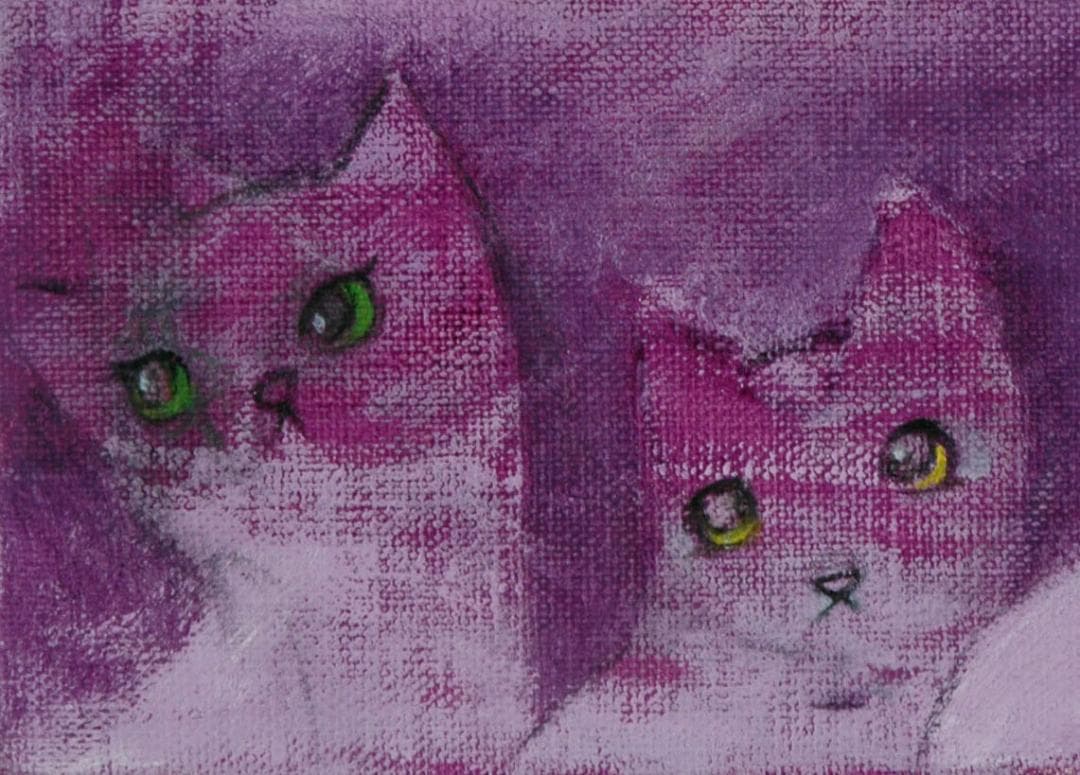 油絵 菅家令子 絵 絵画インテリア 額付(黒) F4-050920 かわいい子猫