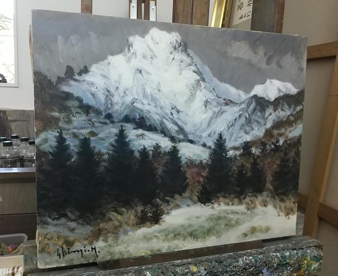 油彩画 「赤岳」F15 1989 絵画 油絵