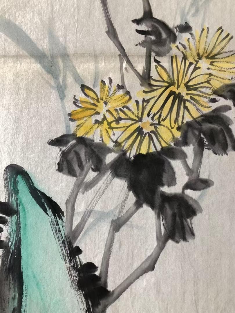 中国古美術★純手描き四条屏・梅兰竹菊画芯★国画・鄭板橋印款・肉筆・宣紙・带水印