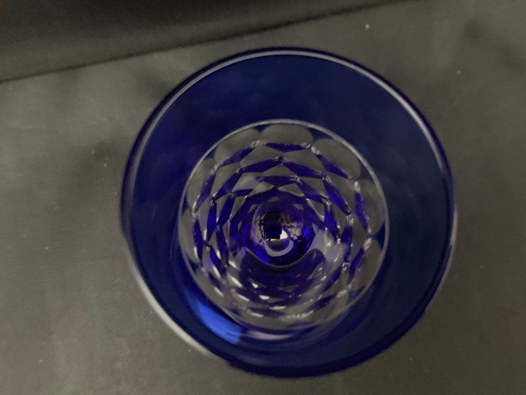 青被せ　切子ガラス　グラス　馬上杯　小グラス