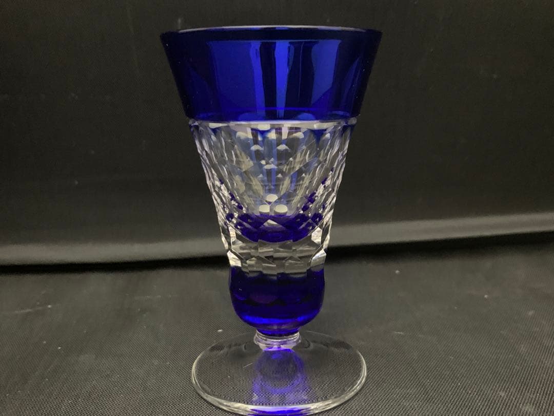 青被せ　切子ガラス　グラス　馬上杯　小グラス