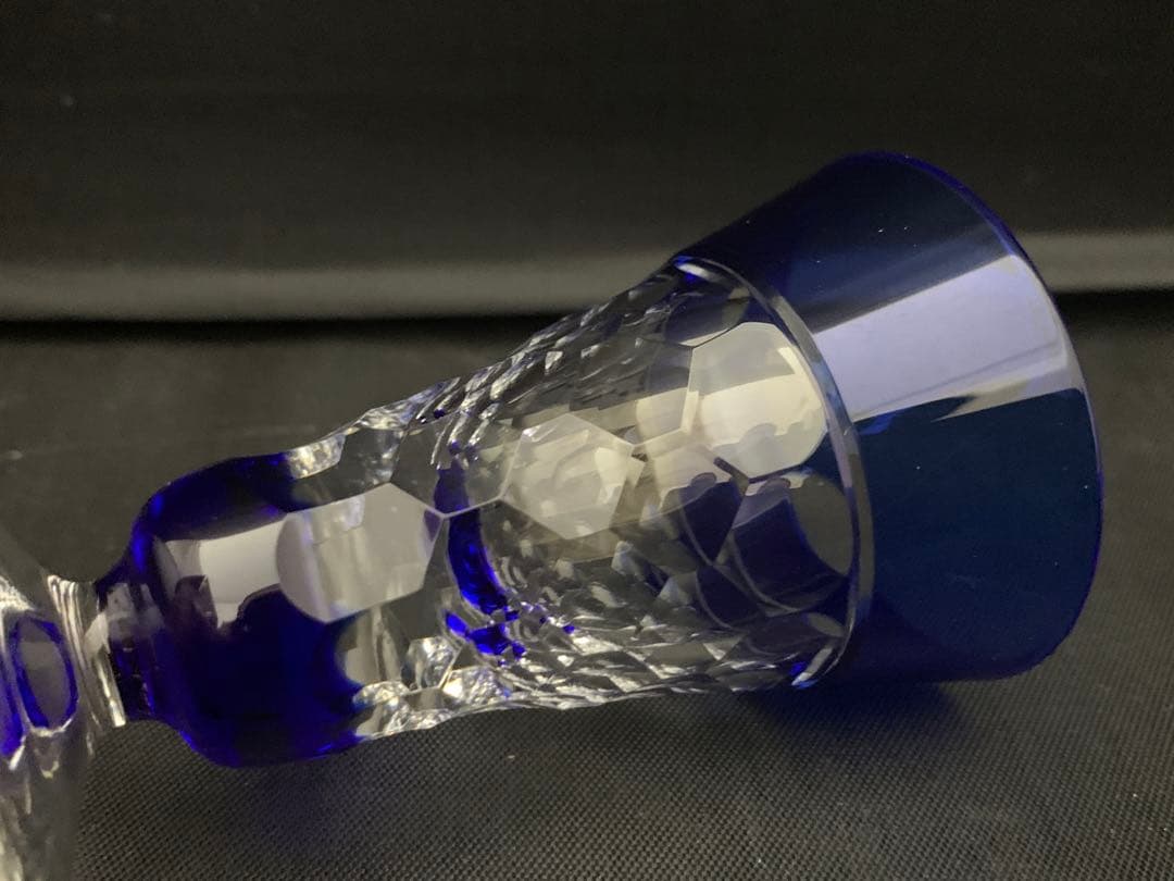 青被せ　切子ガラス　グラス　馬上杯　小グラス