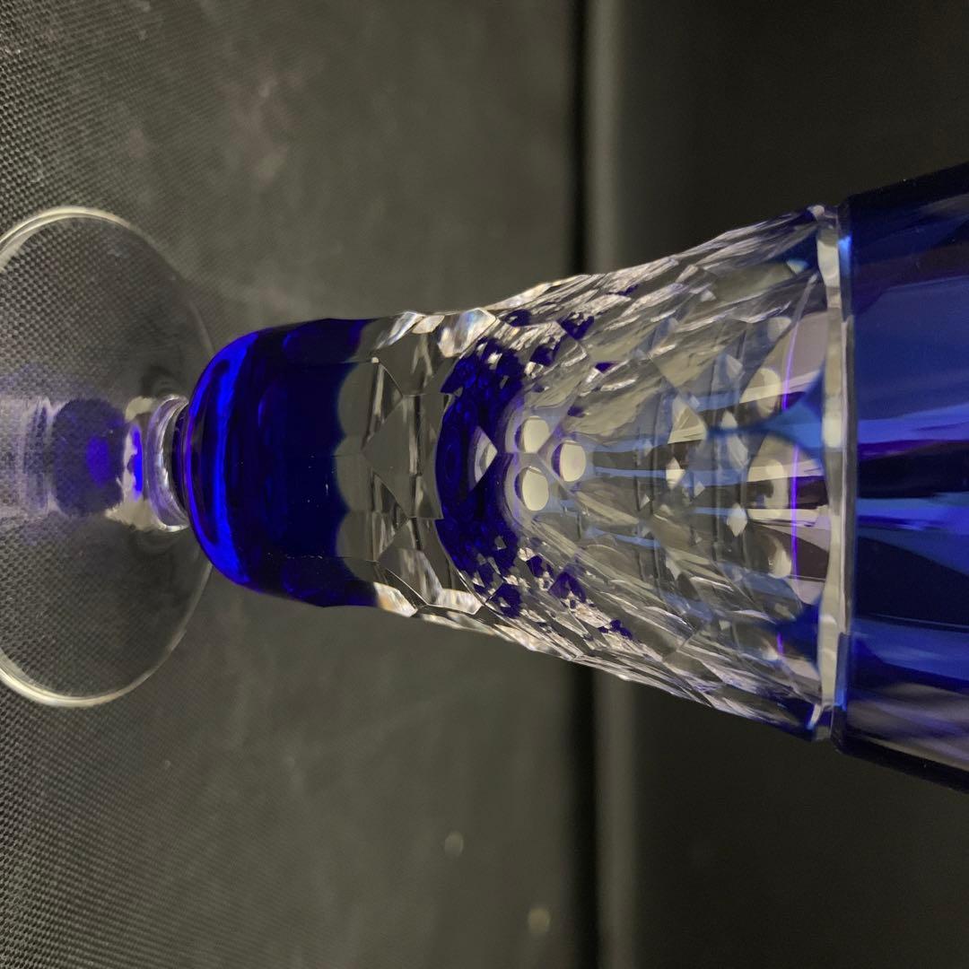 青被せ　切子ガラス　グラス　馬上杯　小グラス