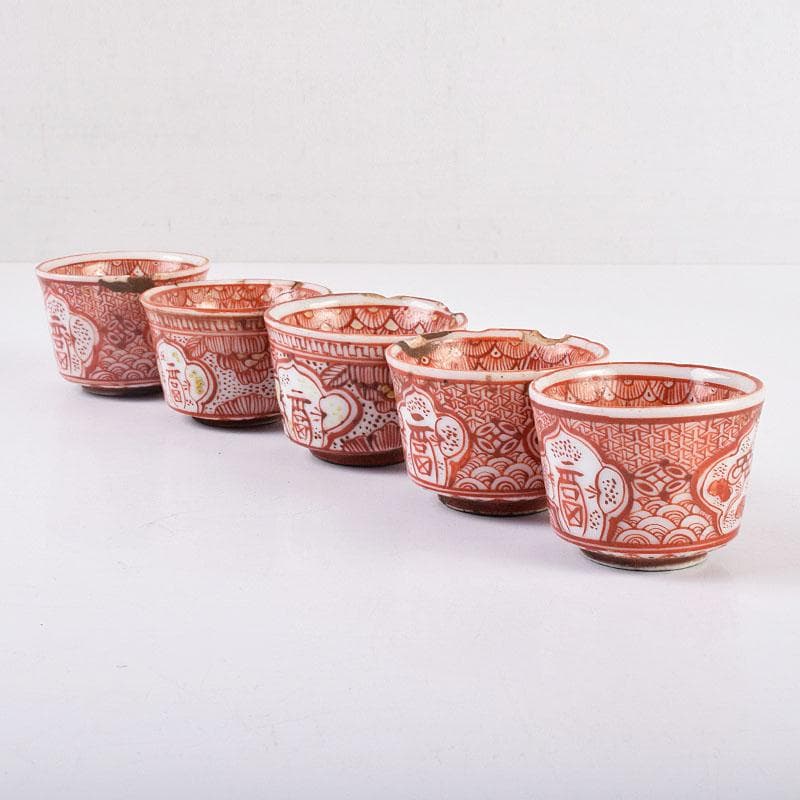 煎茶道具　赤絵宝珠文　煎茶器　五客　C　R8961