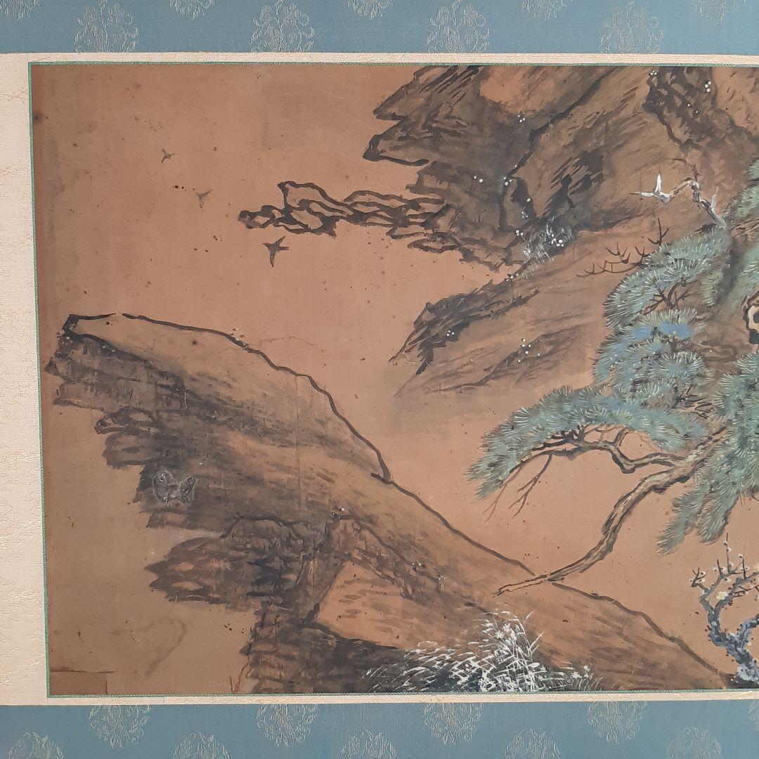 No4613 扁額装　春擧　松梅図　肉筆紙本　紙箱入り　日本画　古美術　送料無料