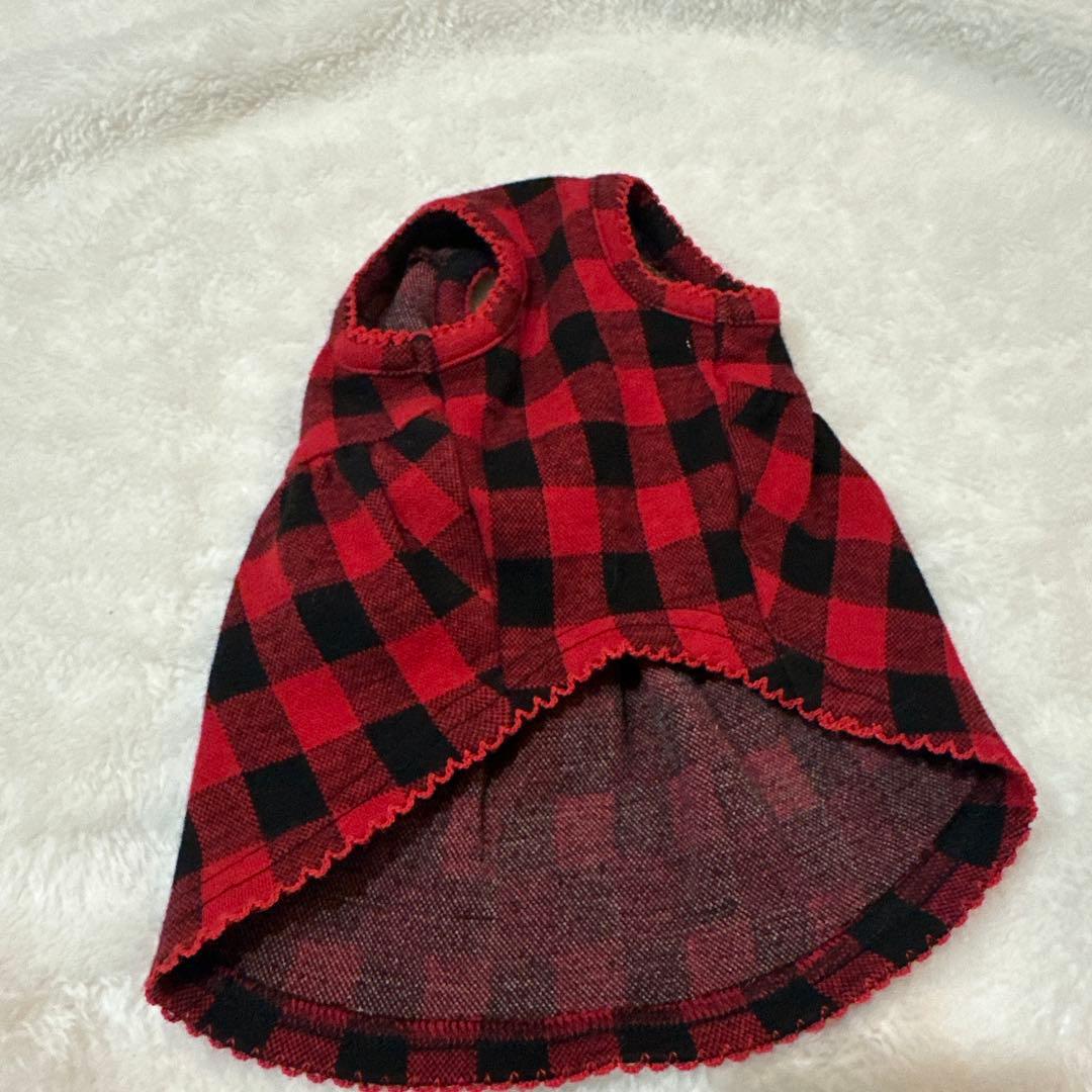 犬服 赤と黒のチェック ワンピース