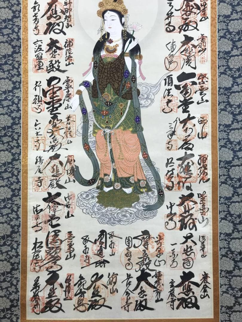 西国三十三ヶ所/西国三十三箇所霊場集印肉筆掛軸/掛軸☆宝船☆AD-583